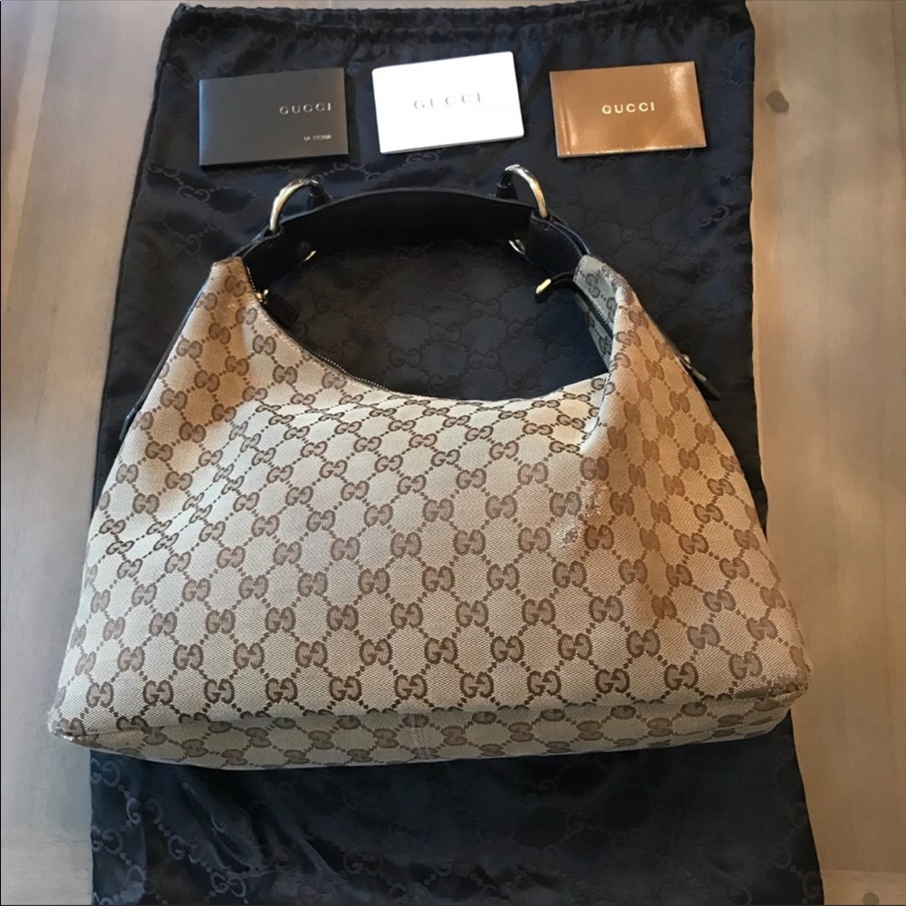Gucci GG Horsebit Brown Canvas Medium Hobo
